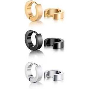 Hoop Earrings for Men Minimalist Huggie Earrings Gold Black Silver